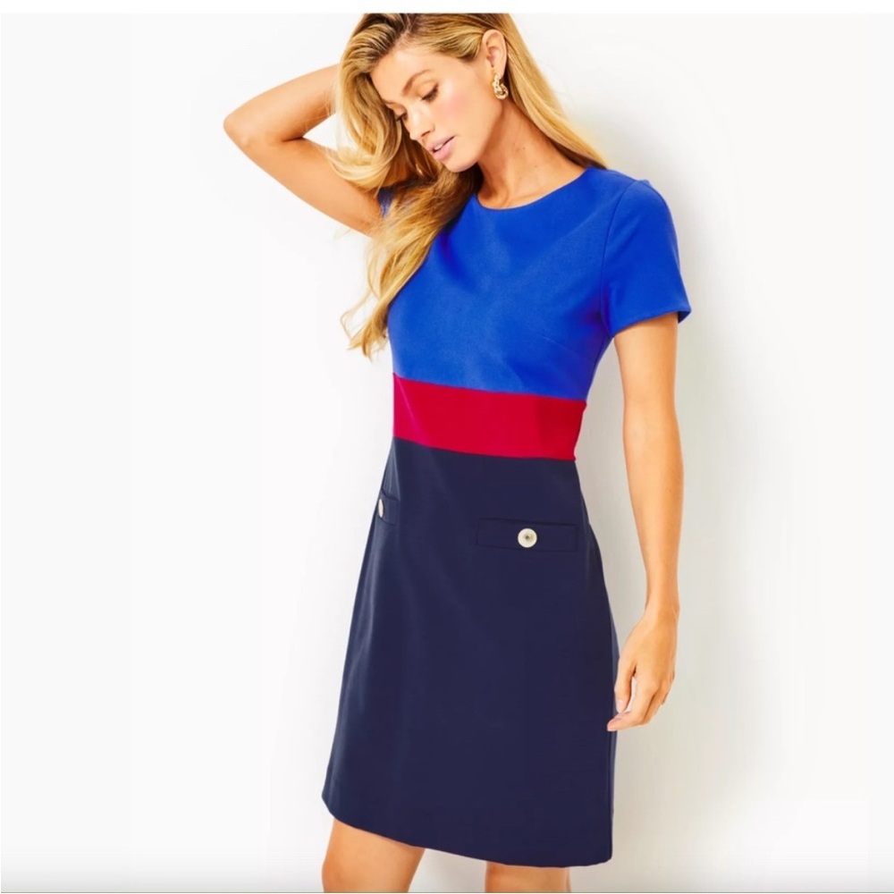 Colorblock Dress in Blue and Red